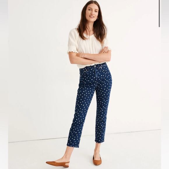 Madewell High Rise Slim Crop Boyjean in Polka Dot